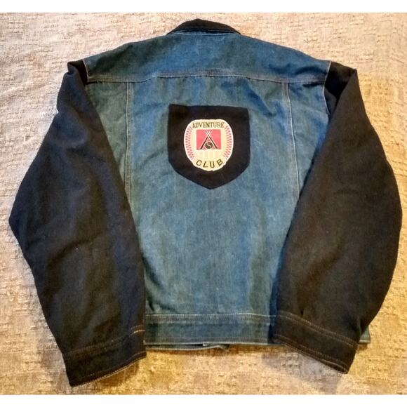 Vintage Handmade Unbranded Denim Jacket Unisex XL Adventure Club Patchwork Art - Picture 9 of 9